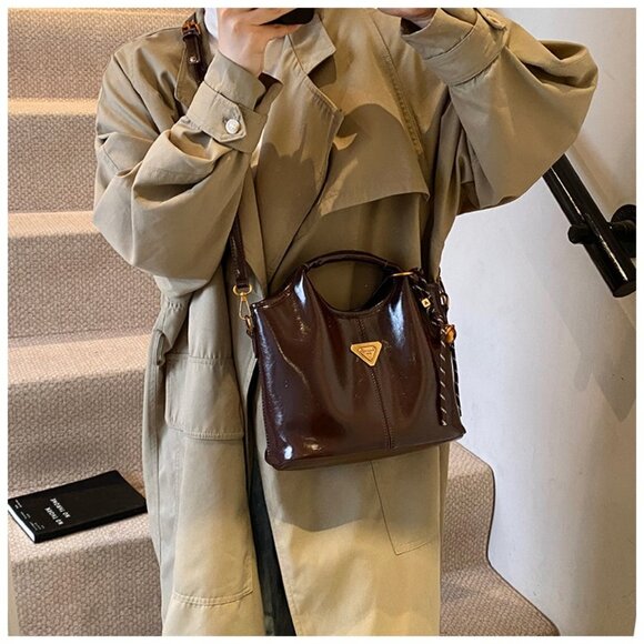 Patent Faux Leather Slouchy Mini Tote Bag /Multiple colors available - Picture 3 of 13